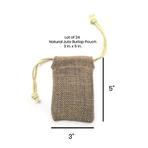 Natural Jute Burlap Pouch Favor Gift Bags Lot of 24 - Picture 2 of 2